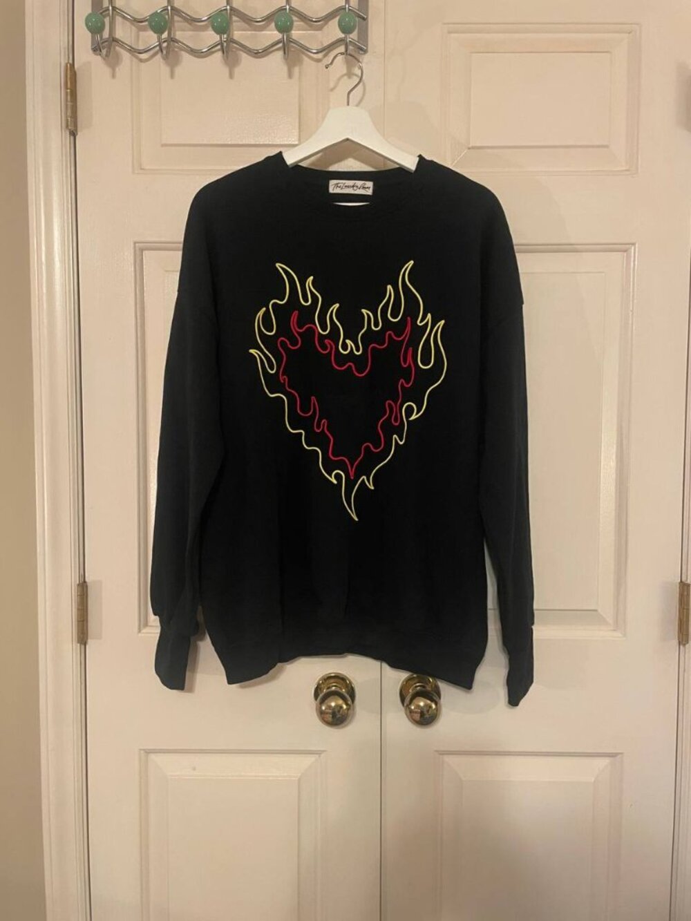 The Laundry Room XS Flame Heart Embroidered Sweatshirt | Streetwear Indie Vibe